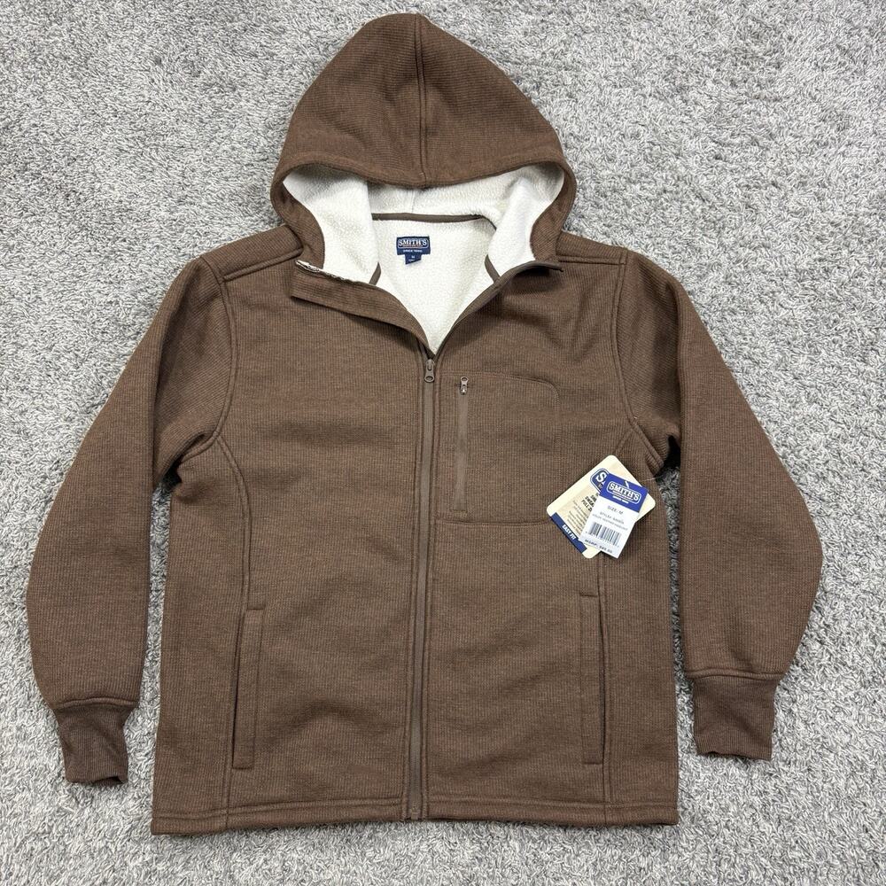 Smiths Workwear Mens Sweater Thermal Hooded Sherpa Lined Full Zip Brown Size M